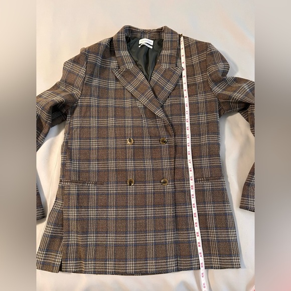 Urban‎ Outfitters Sz Large  Linen Beige /Brown Plaid Blazer - Picture 7 of 10